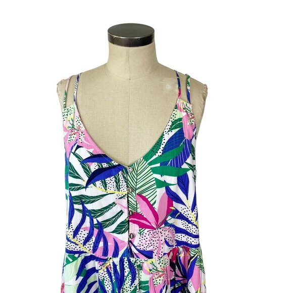 NEW LOFT Palm Double Strap Midi Dress 12 Blue Green Pink Multi Floral 590138 - Picture 5 of 13